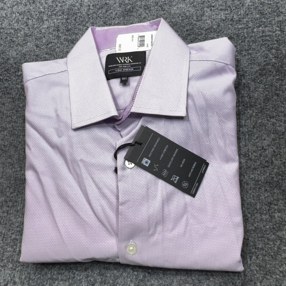 WRK Dress Shirt Mens 16.5 Lilac Purple 4-Way Stretch Performance Work Wear